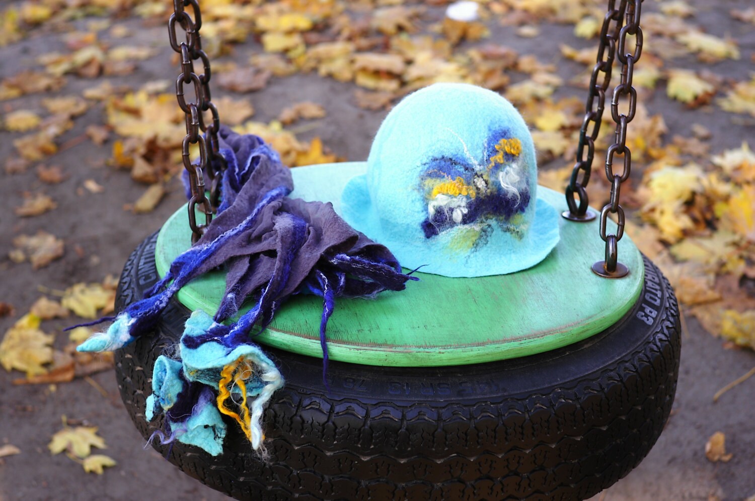 Custom Turquoise wool felt cloche hat Blue Felted Cloche Hat, Handmade Merino Wool, Art Deco 1920s  main image 2