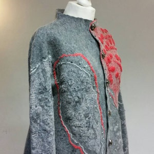 Jacket made of merino wool, red silk,gray coat, wearable art,Ready to ship All sizes made to order, free shipping image 2