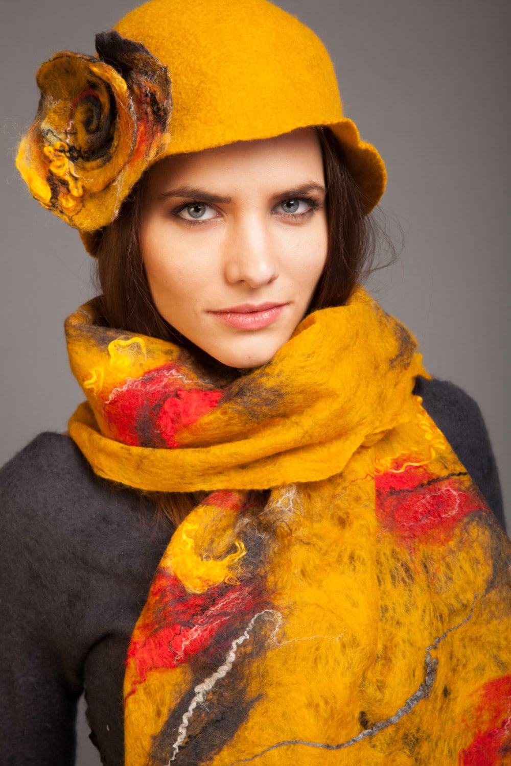 Stylish Yellow Hat With Flower Hand Felted Merino Wool Etsy