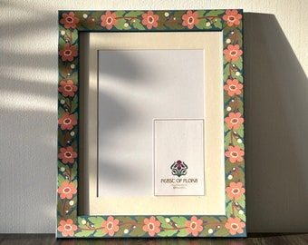 Large Picture Frame, Photo Frame, Decorative, Hand Painted, Flower Chain Design, Blue, Pink, Green, Wall Mounted, Boho Home Decor, Eclectic