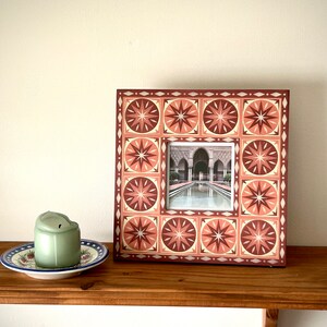 Hand painted, Square, Wooden, Photo Frame, Star and diamond pattern, Pink, Red, Cream/off-white, Free Standing, Boho Home, Hippie Style image 4