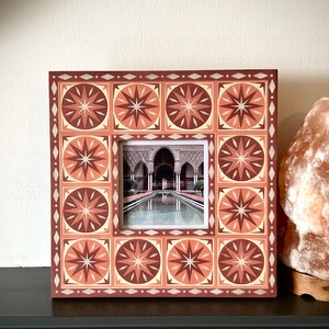 Hand painted, Square, Wooden, Photo Frame, Star and diamond pattern, Pink, Red, Cream/off-white, Free Standing, Boho Home, Hippie Style image 7