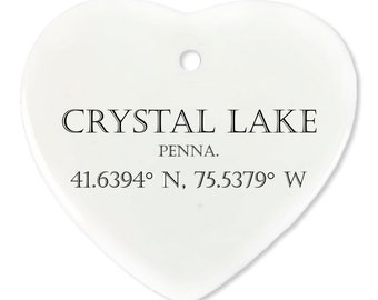 Crystal Lake Coordinates Porcelain Ornament