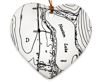 Newton Lake Map Porcelain Ornaments