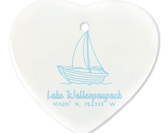 Lake Wallenpaupack Boat Coordinates Porcelain Ornaments