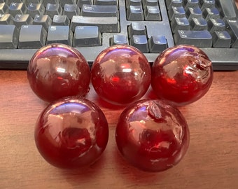 3 Pieces Red Decorative Reproduction Blown Glass Float Fishing Buoy Ball 2"