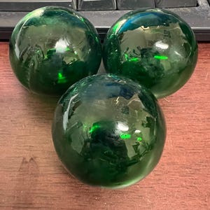 3 Pieces Green Decorative Reproduction Blown Glass Float Fishing Buoy Ball 3&quot;