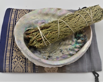 ABALONE Shell CEDAR SAGE With Pouch Smudge Kit Spiritual Cleansing