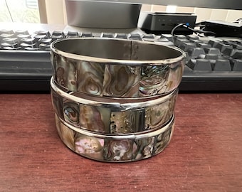 3 Pieces Green Purple ABALONE Shell Inlay Bangle Bracelet