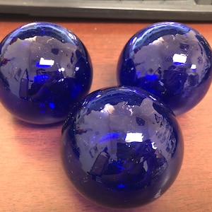 3 Pieces Cobalt Blue Decorative Reproduction Blown Glass Float Fishing Buoy Ball 2"