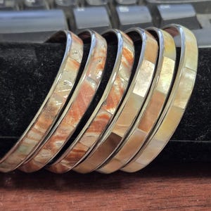 6 Pieces Red Green Abalone Mother of Pearl Shell Inlay Bangle Bracelet