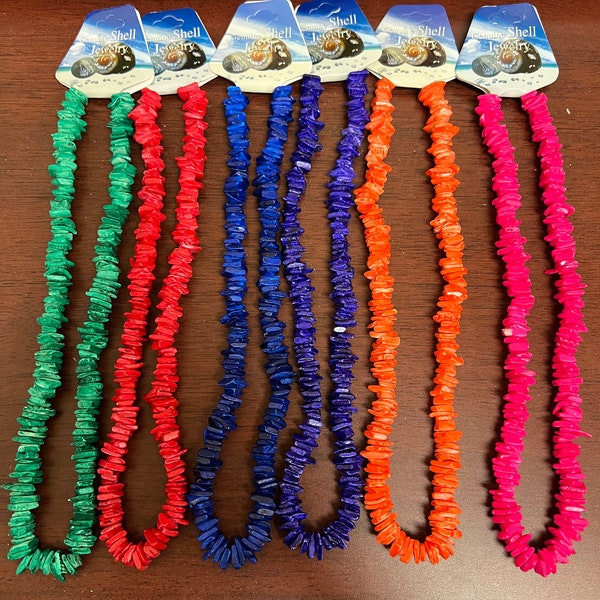 6 Pcs Colorful Handmade Puka Chip Coco Shell Necklace 18"