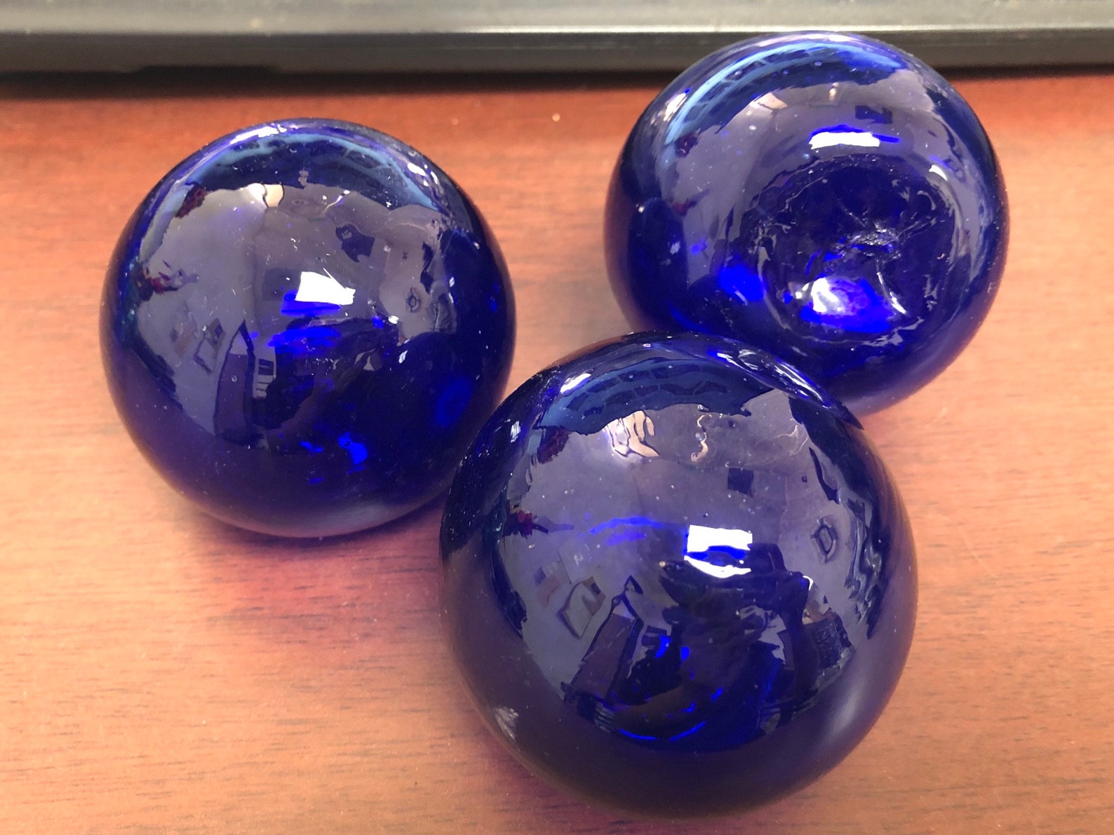 3 Pieces Cobalt Blue Decorative Reproduction Blown Glass Float Etsy