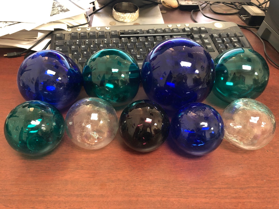 9 Pcs Reproduction Blown Glass Float Fishing Buoy Ball Assort Etsy