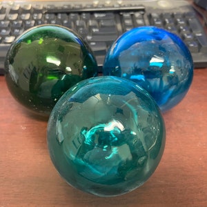 3 Pieces Light Blue Green Turquoise Decorative Reproduction Blown Glass Float Fishing Buoy Ball 3 image 1