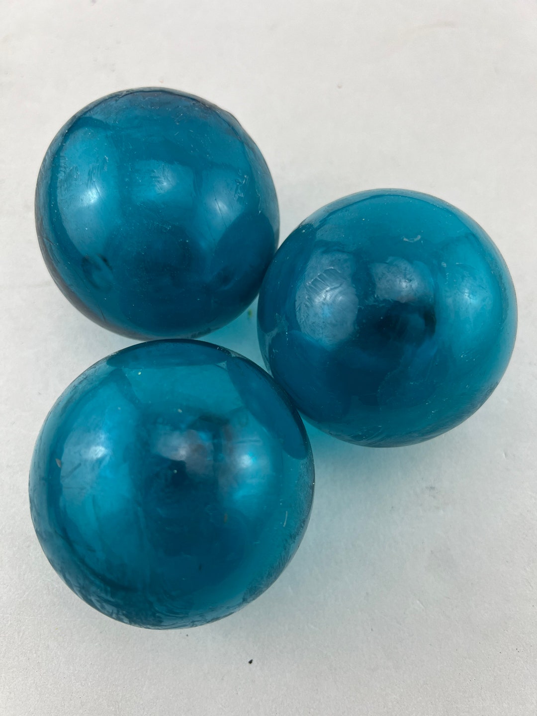 3 Pieces Turquoise Decorative Reproduction Blown Glass Float Fishing