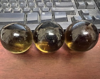 3 Pieces Amber Yellow Decorative Reproduction Solid Glass Ball 2"