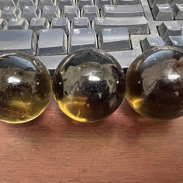 3 Pieces Amber Yellow Decorative Reproduction Solid Glass Ball 2"