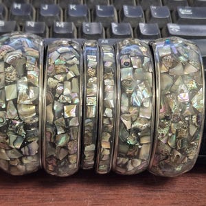 12 Pieces Green ABALONE Chip Shell Inlay Bangle Bracelet