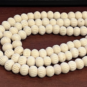 130+ Pieces Carved White Round Buffalo Bone Beads Batik Style 10 mm