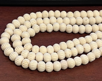 130+ Pieces Carved White Round Buffalo Bone Beads Batik Style 10 mm