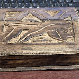 Carved Pirate Wood Trinket Jewelry Keepsake Treasure Chest Box