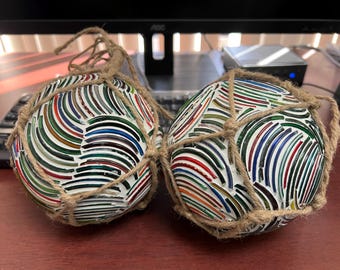 2 Pieces Multi Color Mosaic Decorative Reproduction Blown Glass Ball 5"