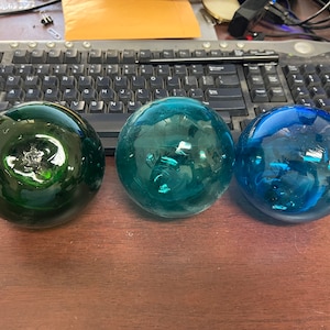 3 Pieces Light Blue Green Turquoise Decorative Reproduction Blown Glass Float Fishing Buoy Ball 3 image 3