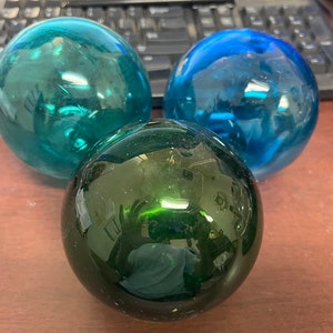 3 Pieces Light Blue Green Turquoise Decorative Reproduction Blown Glass Float Fishing Buoy Ball 3 image 2
