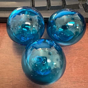 3 Pieces Light Blue Decorative Reproduction Blown Glass Float Fishing Buoy Ball 2&quot;