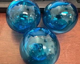 3 Pieces Light Blue Decorative Reproduction Blown Glass Float Fishing Buoy Ball 3"