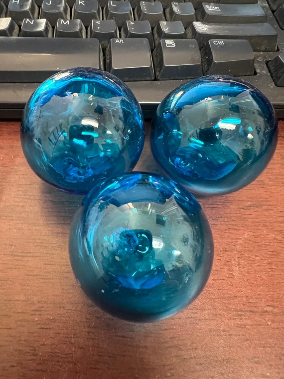 3 Pieces Light Blue Decorative Reproduction Blown Glass Float