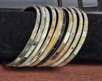 10 Pieces Assorted Abalone Green Mother of Pearl Shell Inlay Bangle Bracelet