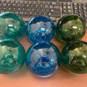6 Pieces Turquoise Green Light Blue Decorative Reproduction Blown Glass Float Fishing Buoy Ball 4&quot;