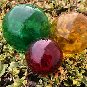 3 Pieces Yellow Green Red Decorative Reproduction Blown Glass Float Fishing Buoy Ball 3&quot; 4&quot; 5&quot;