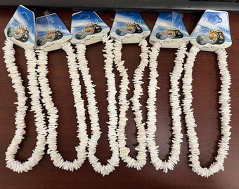 6 Pcs White Handmade Puka Chip Coco Shell Necklace 14”