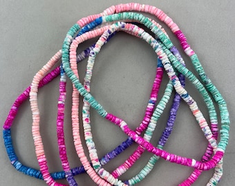 6 Pcs Colorful Tie Dye Handmade Puka Chip Coco Shell Necklace 16"