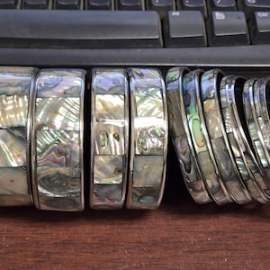 12 Pcs Blue Green Abalone Shell Inlay Bangle Bracelet Assorted Sizes