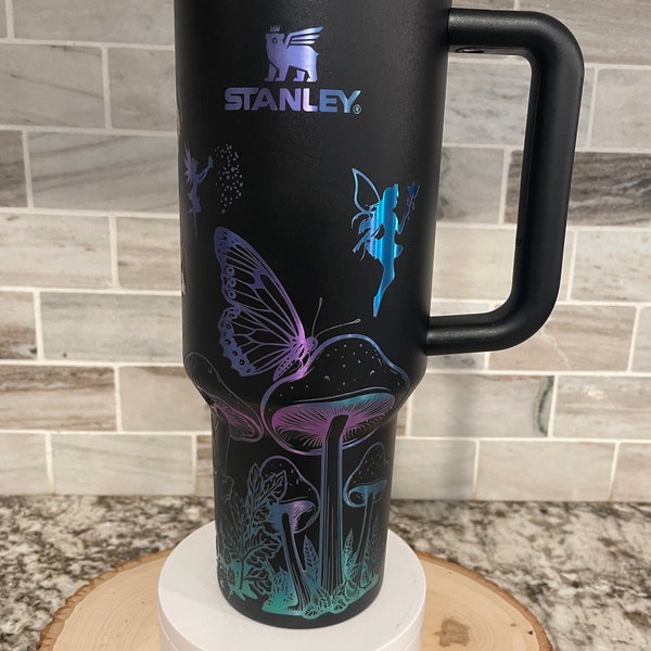 Laser Engraved mushroom butterfly fairies fairy dust Stanley tumbler choose size and color anniversary
