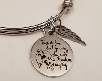 Memorial Charm Bangle Bracelet - Remembrance Angel Wing Memorial Bangle - Loss of Loved One