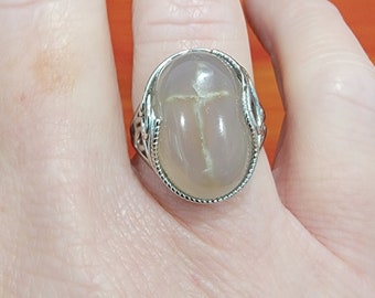 Cross Agate Stone Ring, Sterling Silver Jerusalem Stone Ring, Natural Agate Stone Cross Formation, Size 7.5, Picture Agate Stone Ring, OOAK