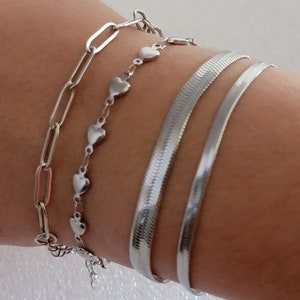 Stainless Silver Herringbone 5mm OR 3mm Stackable Bracelet Jewelry, Non-tarnish Waterproof Flexible Chain, Daily Wear