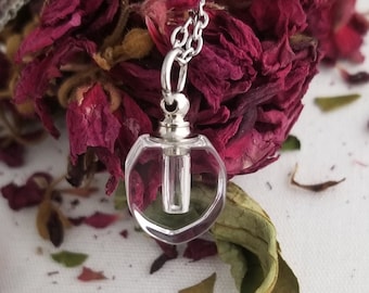 Glass Cremation Ash Hair Clear Urn Memorial Pendant Necklace, Affordable Fillable Faceted Simple Tiny Urn, Keepsake Sand Cremation Jewelry