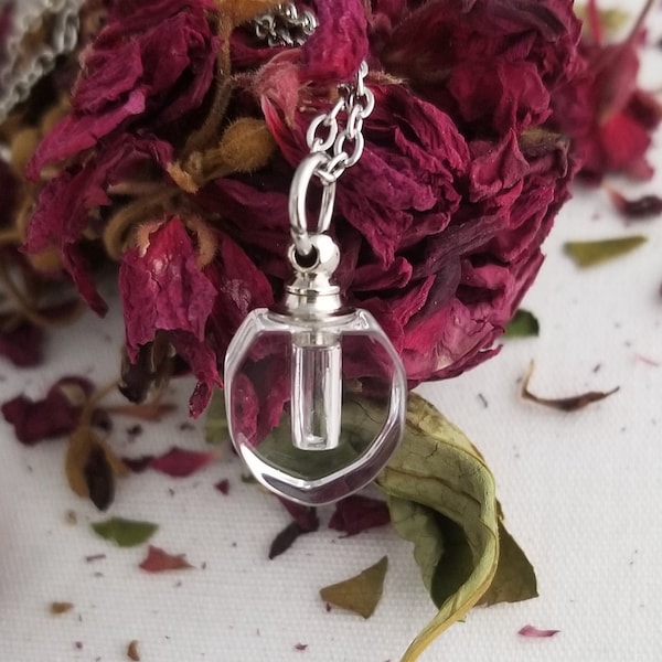 Glass Cremation Ash Hair Clear Urn Memorial Pendant Necklace, Affordable Fillable Faceted Simple Tiny Urn, Keepsake Sand Cremation Jewelry