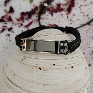 Cremation Ash Funeral Urn Bracelet, Black Leather Adjustable Black Inlay Stainless Front, Cremains Self Fill Urn, Men Women Memorial Jewelry