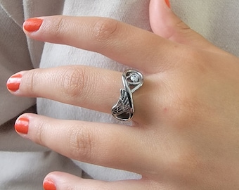 Angel Wing Cremation Funeral Ash Urn Ring, Stainless Self Fill Memorial Urn Ring, Memorial Ring Jewelry, Self Fillable Ring Locket