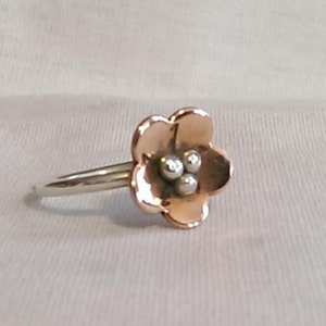 Sterling Silver Copper Flower Ring - Stackable Copper Flower Ring