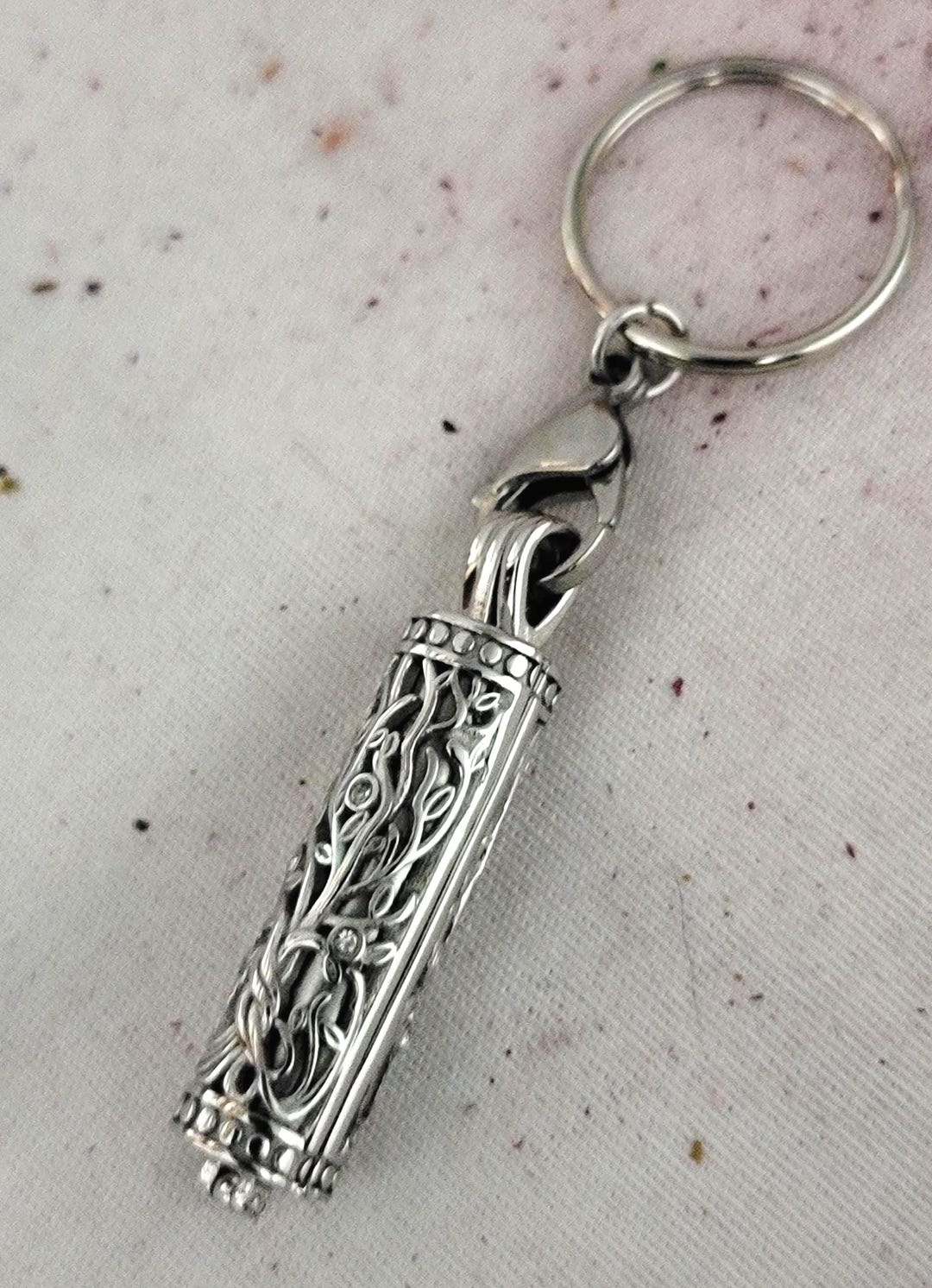 Ash Key Chain Cremains Ash Cylinder Urn Keychain Necklace Locket, Stainless Filigree ...