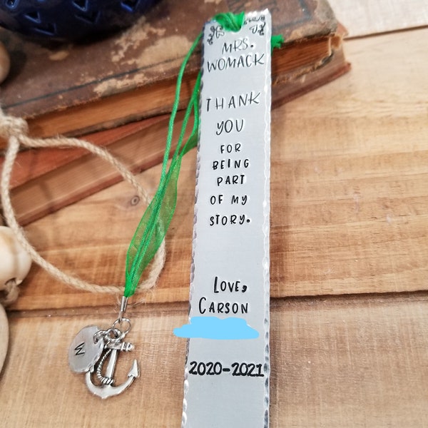 Teacher Hand Stamped Bookmark - Custom Book Mark - Teachers Gift - Graduation Gift - Communion Gift - Wedding Gift - Metal Book Marker