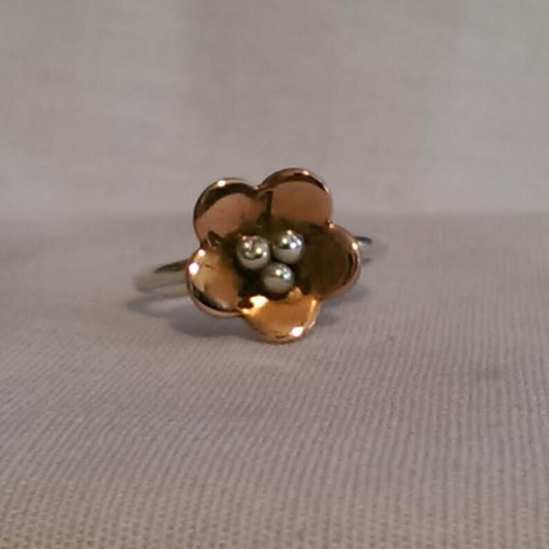 Sterling Silver Copper Flower Ring Stackable Copper Flower Etsy